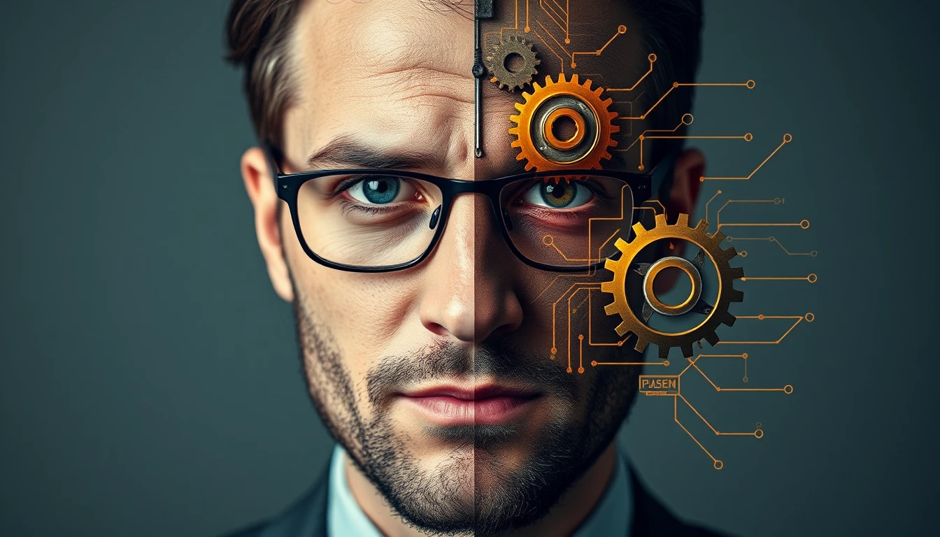 man met gezicht in twee delen waarvan tweede deel bionisch lijkt